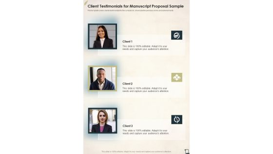 Manuscript Proposal Sample For Client Testimonials One Pager Sample Example Document