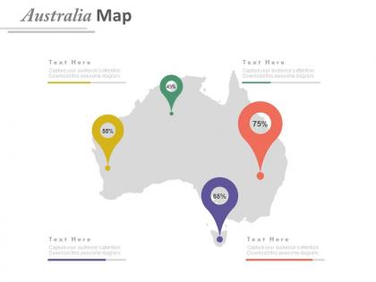 Map of australia with location percentage icons powerpoint slides