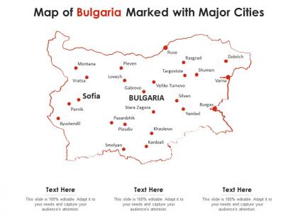 Map of bulgaria marked with major cities