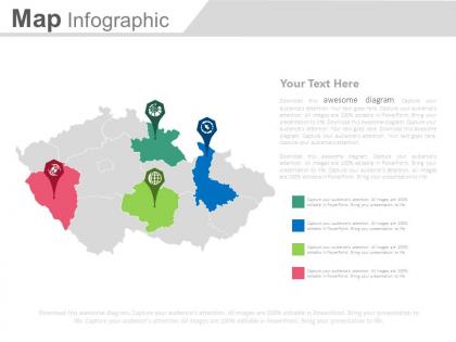 Map with different location indication powerpoint slides