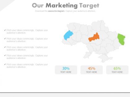 Map with specific states for marketing taregt indication powerpoint slides