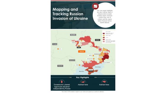 Mapping And Tracking Russian Invasion Of Ukraine Russia Ukraine War Map One Pager Sample Example Document