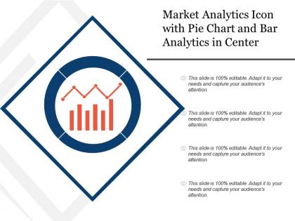 Market analytics icon with pie chart and bar analytics in center