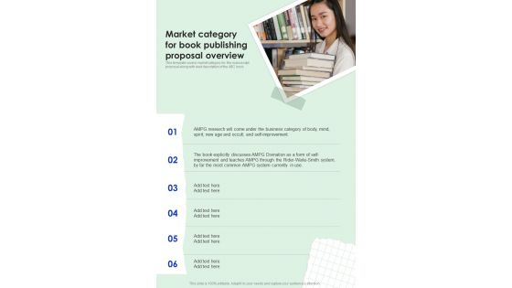 Market Category For Book Publishing Proposal Overview One Pager Sample Example Document