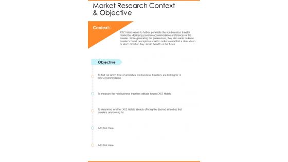 Market Research Context And Objective One Pager Sample Example Document