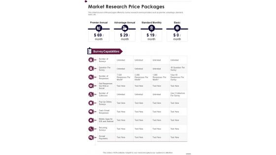 Market Research Price Packages Market Research Services Proposal One Pager Sample Example Document