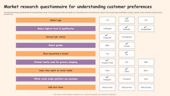 Market Research Questionnaire For Understanding Customer Preferences
