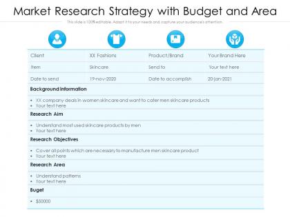 Market research strategy with budget and area