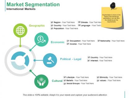 Market segmentation international markets geographic economic cultural political legal