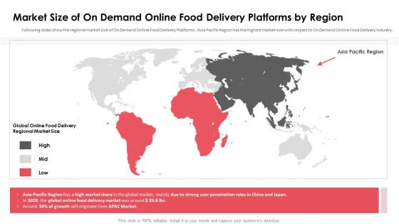 Market size of on demand online food delivery platforms by region ppt structure