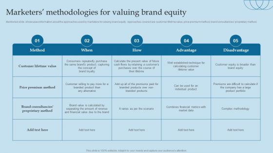 Marketers Methodologies For Valuing Brand Equity Valuing Brand And Its Equity Methods And Processes