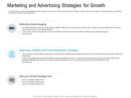 Marketing and advertising strategies for growth pitch deck raise seed capital angel investors ppt professional