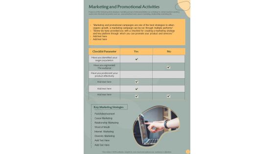 Marketing And Promotional Activities Organic Growth One Pager Sample Example Document
