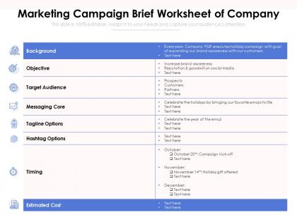 Marketing campaign brief worksheet of company