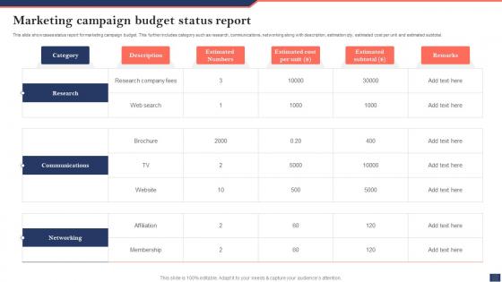 Marketing Campaign Budget Status Report