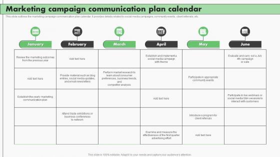 Marketing Campaign Communication Plan Calendar