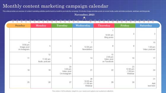 Marketing Campaign Management Monthly Content Marketing Campaign Calendar MKT SS V