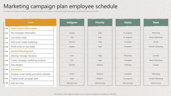 Marketing Campaign Plan Employee Schedule