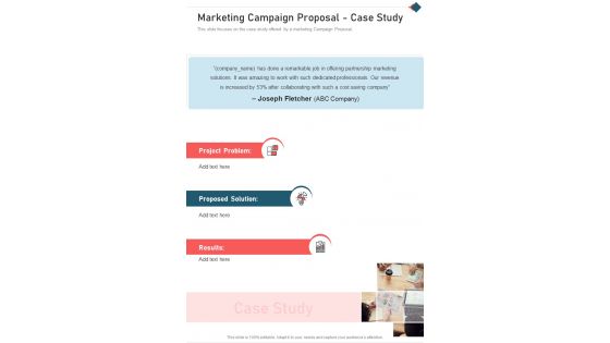 Marketing Campaign Proposal Case Study One Pager Sample Example Document