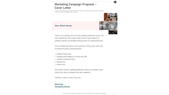 Marketing Campaign Proposal Cover Letter One Pager Sample Example Document