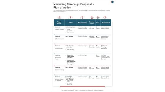 Marketing Campaign Proposal Plan Of Action One Pager Sample Example Document