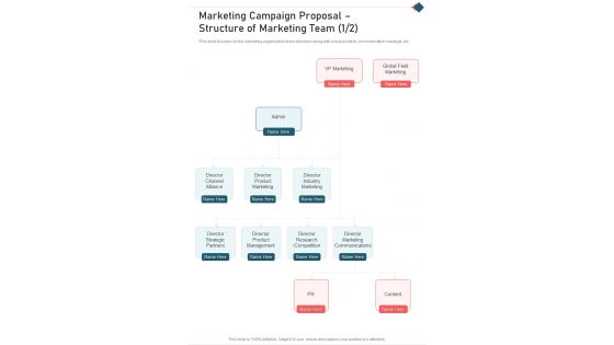 Marketing Campaign Proposal Structure Of Marketing Team One Pager Sample Example Document