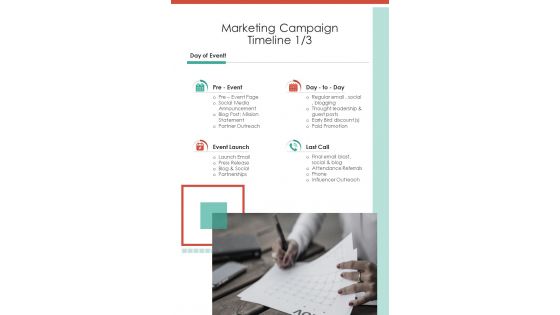 Marketing Campaign Timeline One Pager Sample Example Document