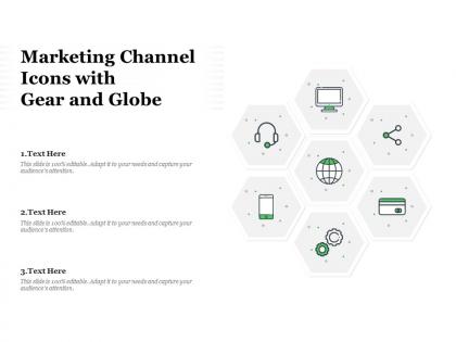 Marketing channel icons with gear and globe