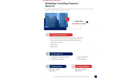 Marketing Consulting Proposal About Us One Pager Sample Example Document