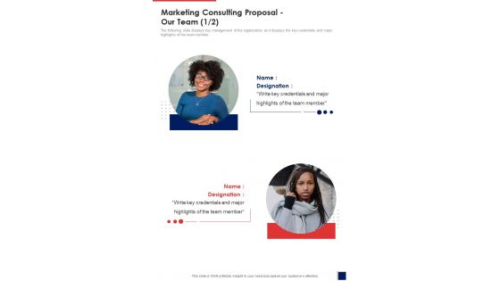 Marketing Consulting Proposal Our Team One Pager Sample Example Document