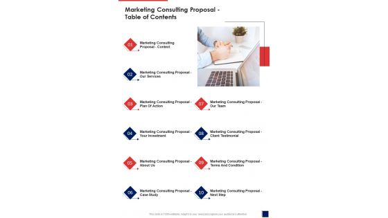 Marketing Consulting Proposal Table Of Contents One Pager Sample Example Document