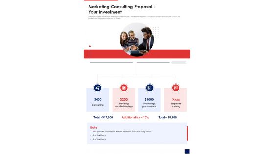 Marketing Consulting Proposal Your Investment One Pager Sample Example Document