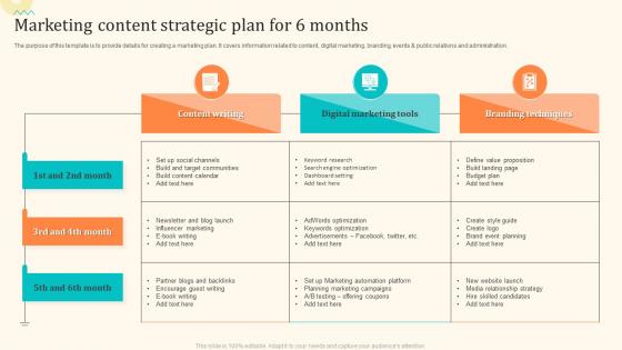 Marketing Content Strategic Plan For 6 Months
