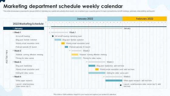 Marketing Department Schedule Weekly Calendar