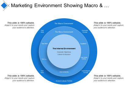 Marketing environment showing macro and micro environment