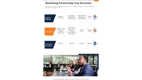Marketing Partnership Cost Structure One Pager Sample Example Document