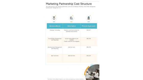 Marketing Partnership Cost Structure Proposal One Pager Sample Example Document