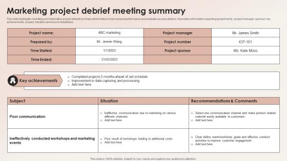 Marketing Project Debrief Meeting Summary