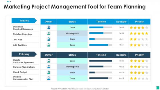 Marketing project management tool for team planning