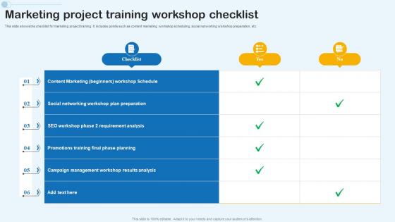 Marketing Project Training Workshop Checklist