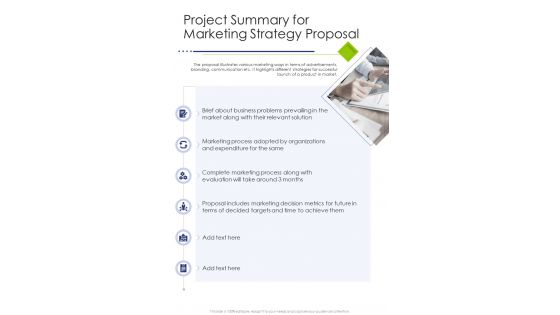 Marketing Strategy Proposal For Project Summary One Pager Sample Example Document