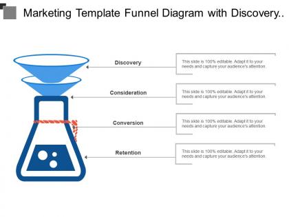 Marketing template funnel diagram with discovery consideration conversion retention