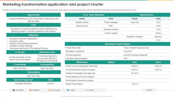 Marketing Transformation Application Mini Project Charter Marketing Transformation Toolkit