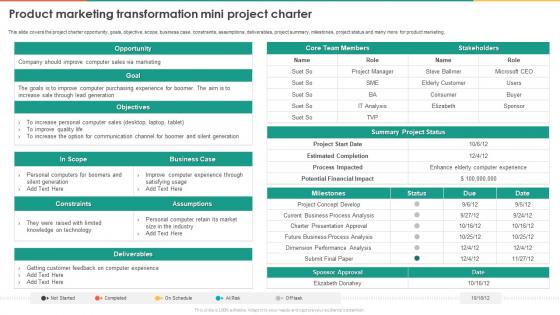 Marketing Transformation Toolkit Product Marketing Transformation Mini Project Charter