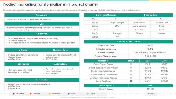 Marketing Transformation Toolkit Product Marketing Transformation Mini Project Charter Marketing Transformation Toolkit Product Marketing Transformation Mini Project Charter