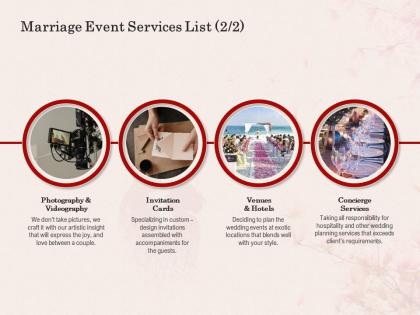 Marriage event services list l1603 ppt powerpoint presentation icon slide download