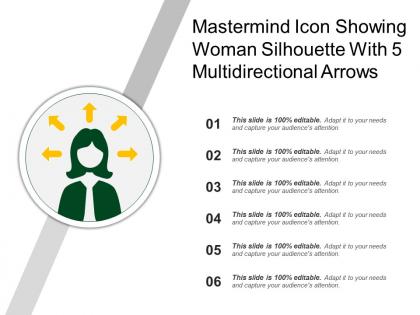 Mastermind icon showing woman silhouette with 5 multidirectional arrows