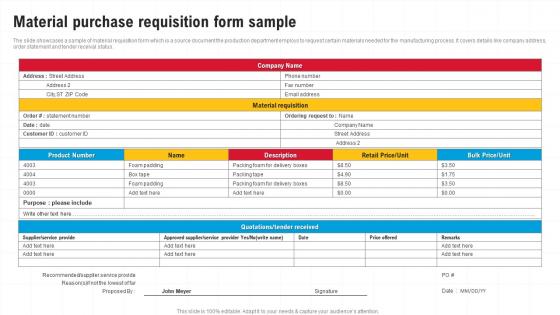 Material Purchase Requisition Form Sample