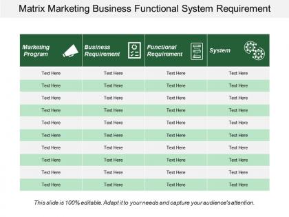 Matrix marketing business functional system requirement