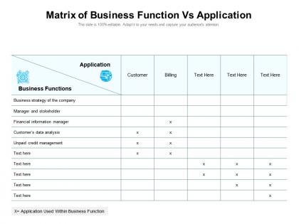 Matrix of business function vs application